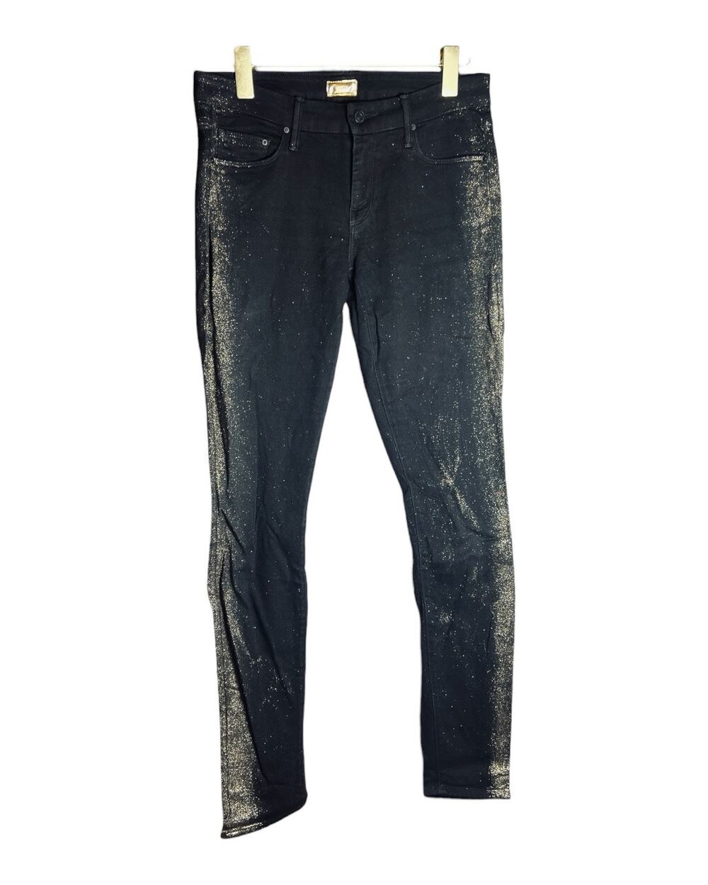 MOTHER The Looker All That Glitters Black Gold Metallic Skinny Jeans Size 28